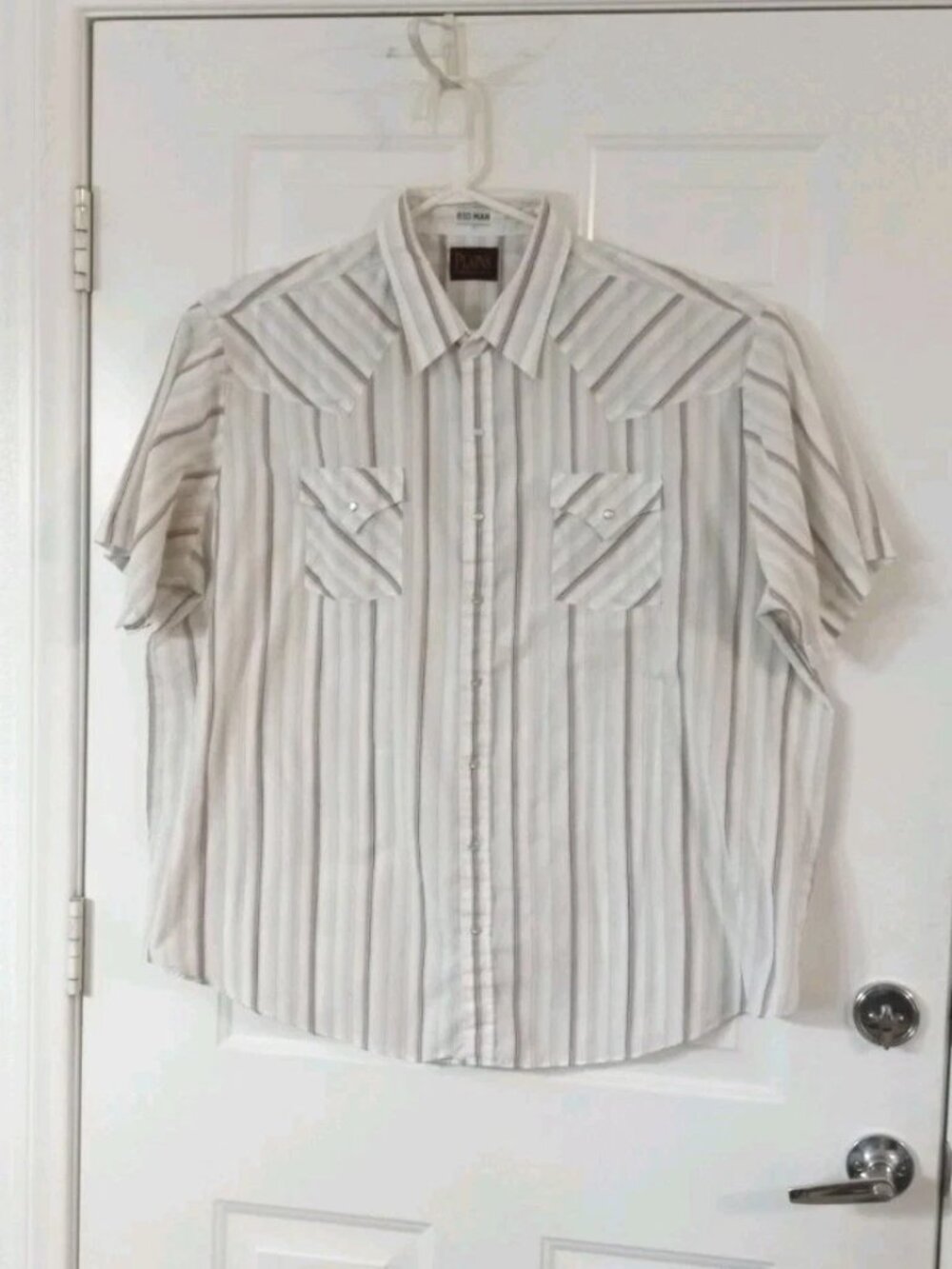 Plains Western Wear Big Man Men’s 3X Pearl Snaps Striped Short Sleeve Shirt